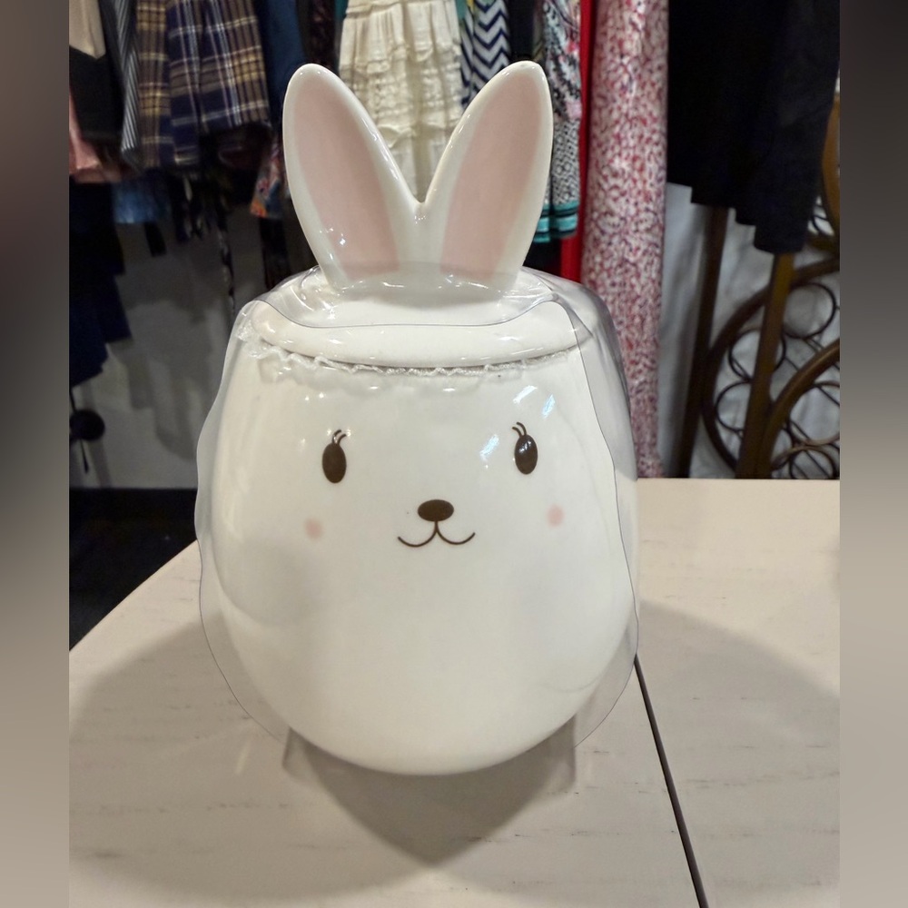 Magenta White and Pink Bunny Ceramic Container